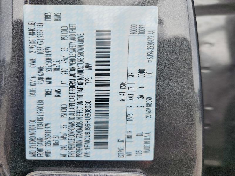 Продаж на аукціоні авто 2017 Ford Escape, vin: 1FMCU9J96HUB08030, номер лоту: 53966876
