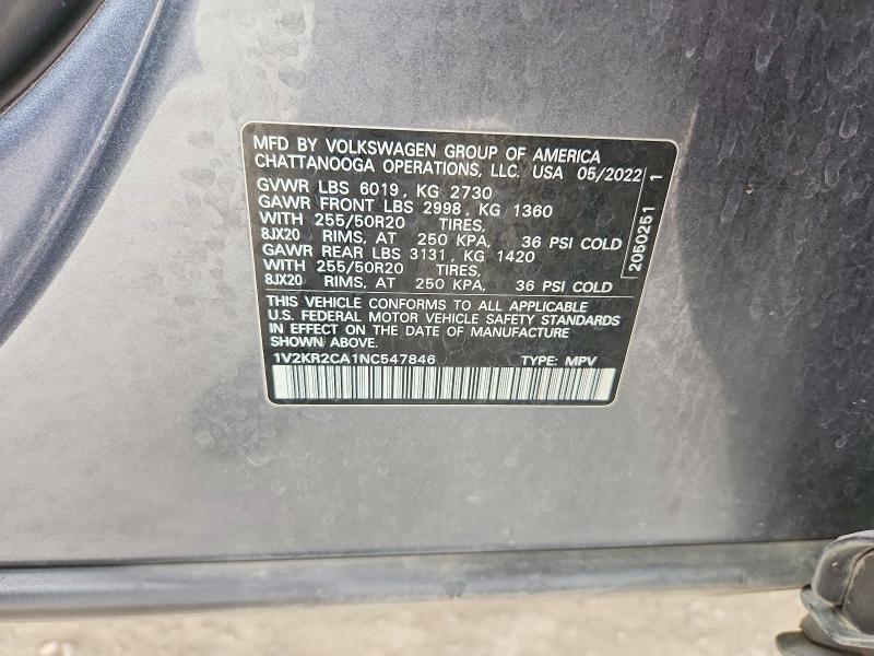 Aukcja sprzedaży 2022 Volkswagen Atlas, vin: 1V2KR2CA1NC547846, numer aukcji: 53051996