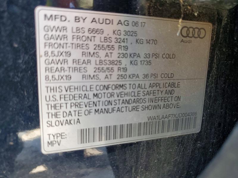 Продаж на аукціоні авто 2018 Audi Q7, vin: WA1LAAF7XJD004386, номер лоту: 53094826