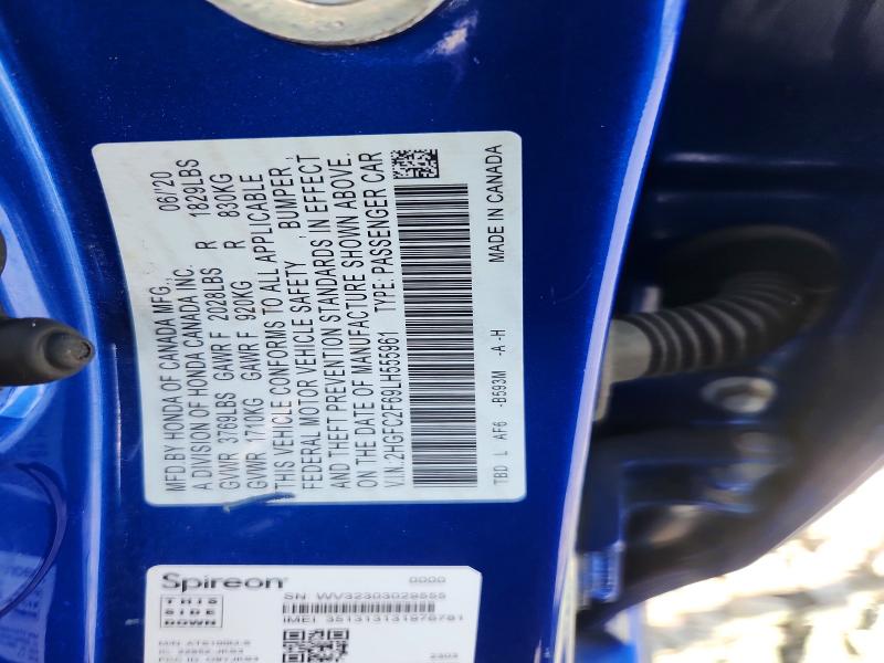 Auction sale of the 2020 Honda Civic, vin: 2HGFC2F69LH555961, lot number: 54237446
