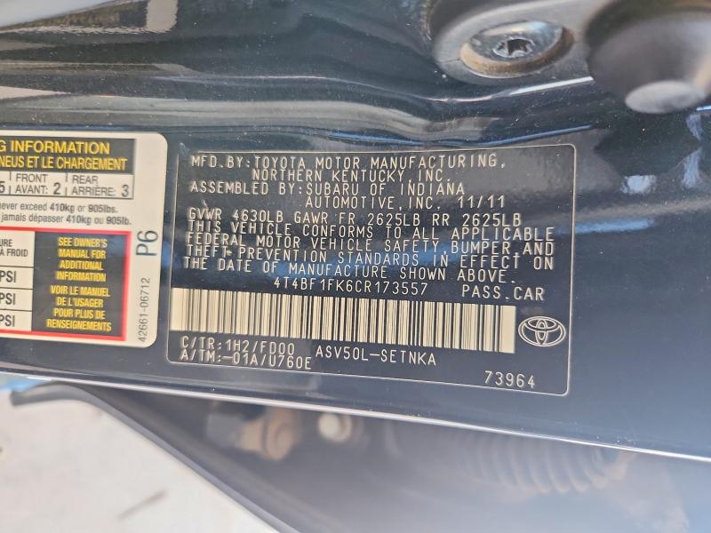 54371756 :رقم المزاد ، 4T4BF1FK6CR173557 vin ، 2012 Toyota Camry مزاد بيع