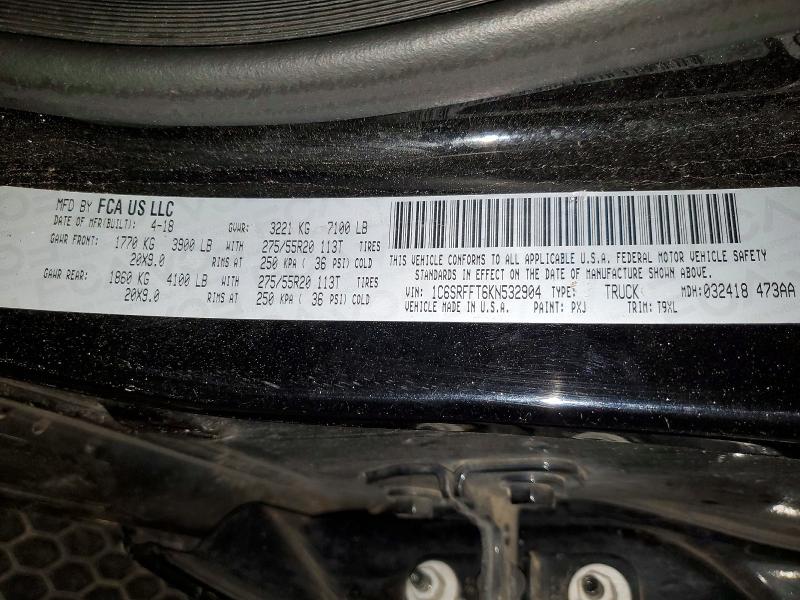 Auction sale of the 2019 Ram 1500, vin: 1C6SRFFT6KN532904, lot number: 53921086