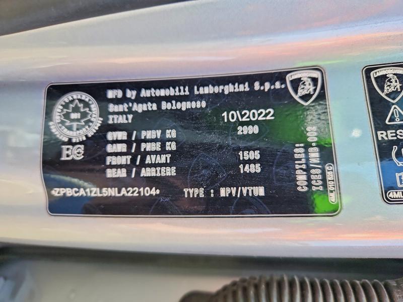 2022 Lamborghini Urus მანქანა იყიდება აუქციონზე, vin: ZPBCA1ZL5NLA22104, აუქციონის ნომერი: 55002316