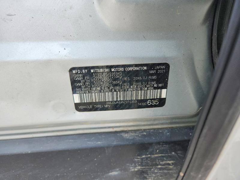 52363866 :رقم المزاد ، JA4J3UA8XNZ010359 vin ، 2022 Mitsubishi Outlander مزاد بيع