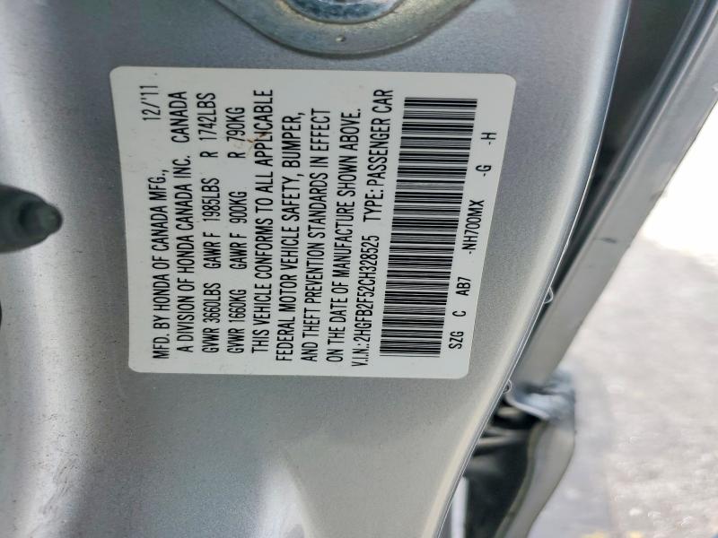 54878936 :رقم المزاد ، 2HGFB2F52CH328525 vin ، 2012 Honda Civic مزاد بيع
