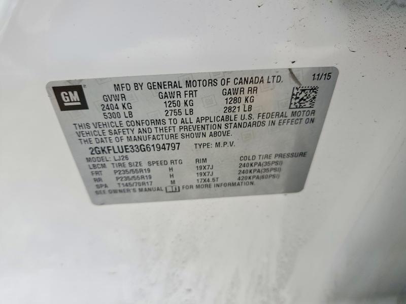 Aukcja sprzedaży 2016 Gmc Terrain, vin: 2GKFLUE33G6194797, numer aukcji: 52152556
