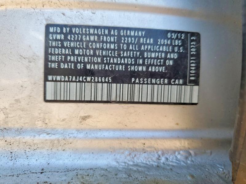 54154586 :رقم المزاد ، WVWDA7AJ4CW286645 vin ، 2012 Volkswagen Golf مزاد بيع