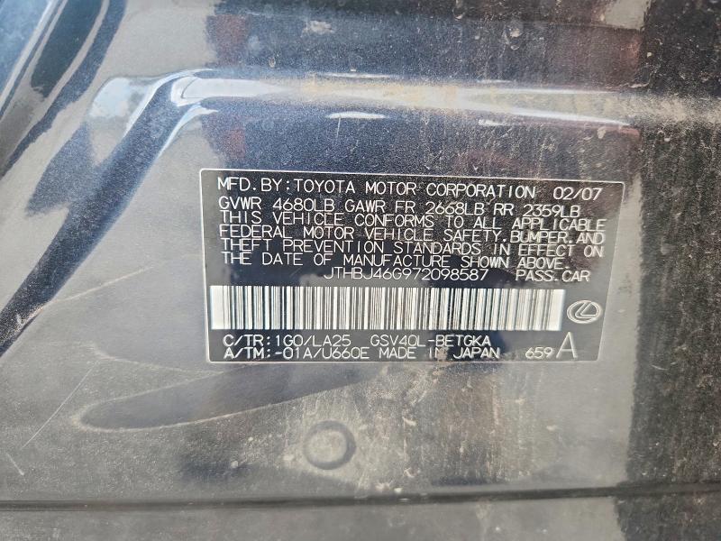 54832986 :رقم المزاد ، JTHBJ46G972098587 vin ، 2007 Lexus Es مزاد بيع