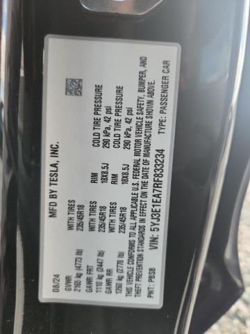 2024 Tesla Model 3 მანქანა იყიდება აუქციონზე, vin: 5YJ3E1EA7RF833234, აუქციონის ნომერი: 53713966