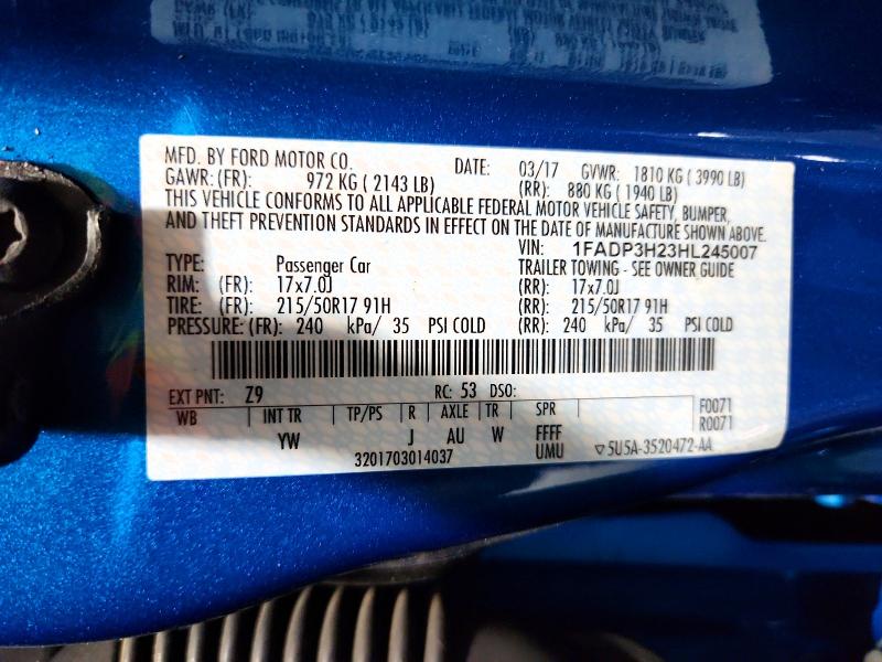 Aukcja sprzedaży 2017 Ford Focus, vin: 1FADP3H23HL245007, numer aukcji: 54679986