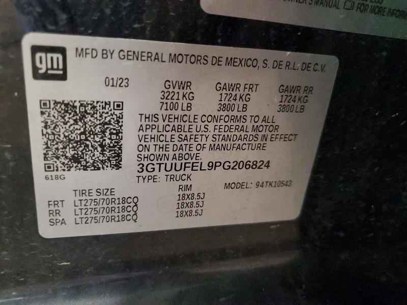 2023 Gmc Sierra მანქანა იყიდება აუქციონზე, vin: 3GTUUFEL9PG206824, აუქციონის ნომერი: 54267516
