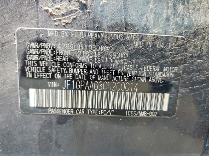 Продаж на аукціоні авто 2012 Subaru Impreza, vin: JF1GPAA63CH200014, номер лоту: 53254666