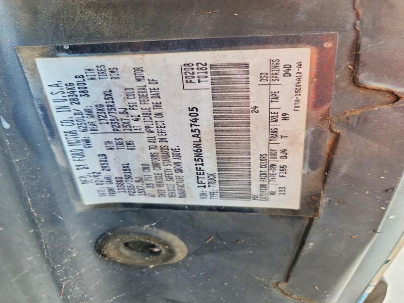55284006 :رقم المزاد ، 1FTEF15N6NLA57405 vin ، 1992 Ford F150 مزاد بيع