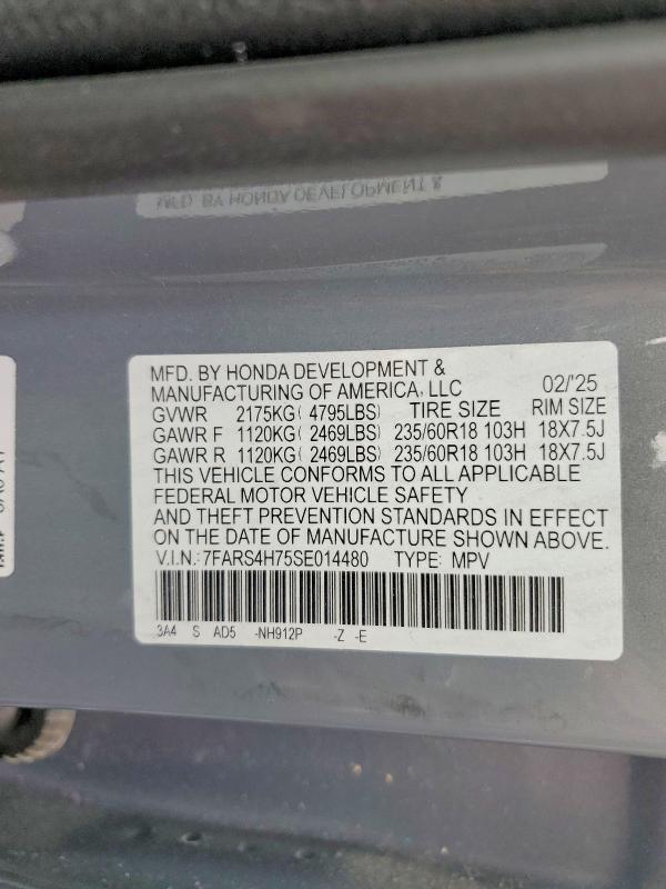 2025 Honda Cr-v მანქანა იყიდება აუქციონზე, vin: 7FARS4H75SE014480, აუქციონის ნომერი: 52010916