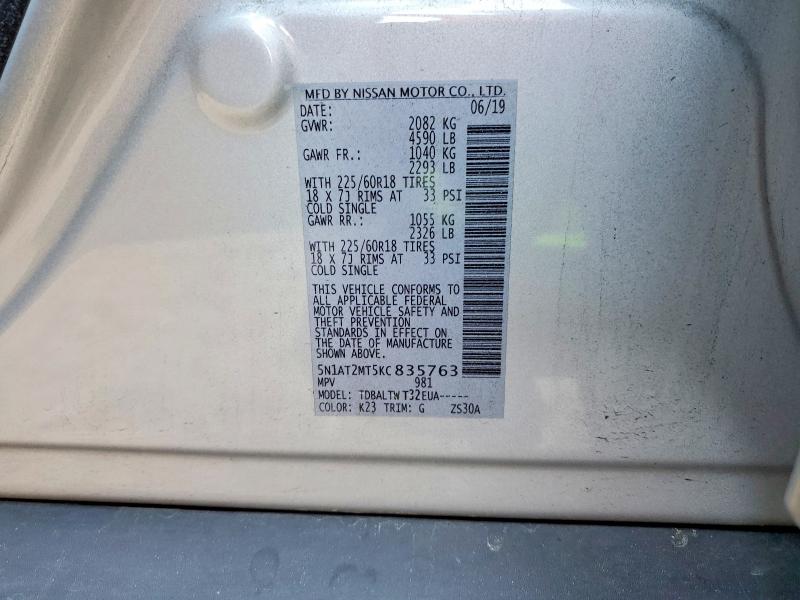 Aukcja sprzedaży 2019 Nissan Rogue, vin: 5N1AT2MT5KC835763, numer aukcji: 54206836