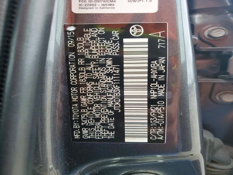 Продаж на аукціоні авто 2015 Toyota Prius C, vin: JTDKDTB3XF1111471, номер лоту: 52863566