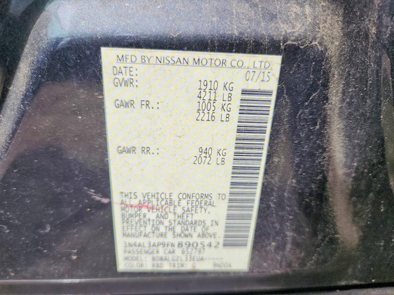 54551556 :رقم المزاد ، 1N4AL3AP9FN890542 vin ، 2015 Nissan Altima مزاد بيع