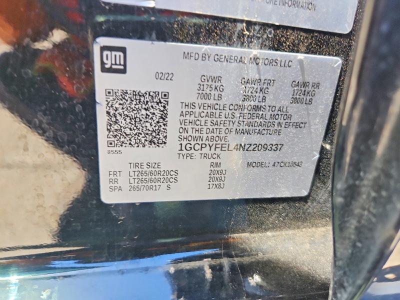 2022 Chevrolet Silverado Ltd მანქანა იყიდება აუქციონზე, vin: 1GCPYFEL4NZ209337, აუქციონის ნომერი: 52747106