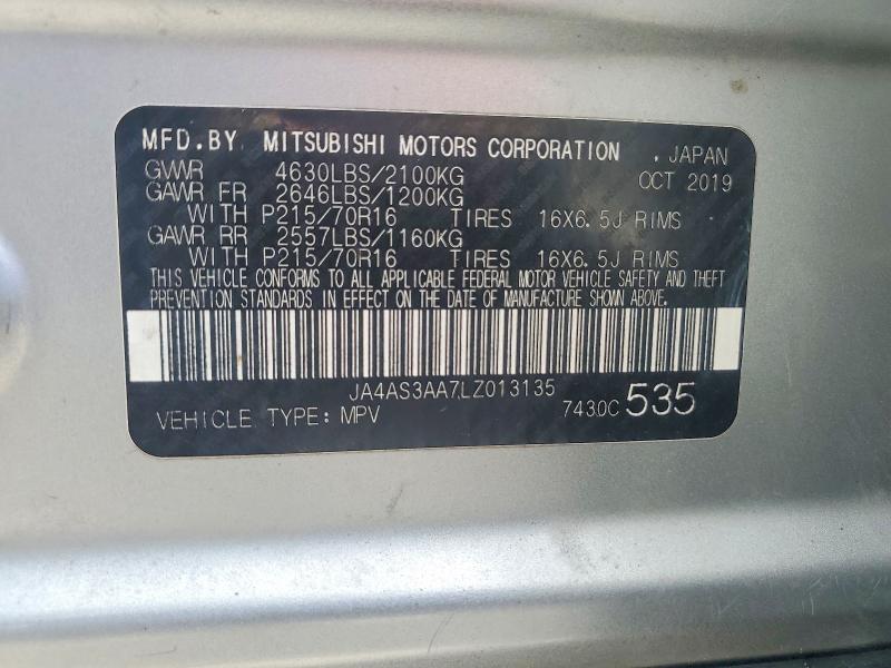 Продаж на аукціоні авто 2020 Mitsubishi Eclipse Cross, vin: JA4AS3AA7LZ013135, номер лоту: 55380786