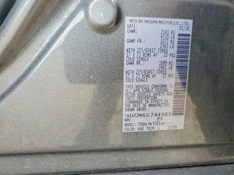 53945756 :رقم المزاد ، 5N1AT2MV6JC744985 vin ، 2018 Nissan Rogue مزاد بيع