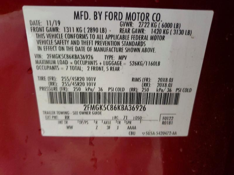 Продажа на аукционе авто 2019 Ford Flex, vin: 2FMGK5C86KBA36926, номер лота: 54876036