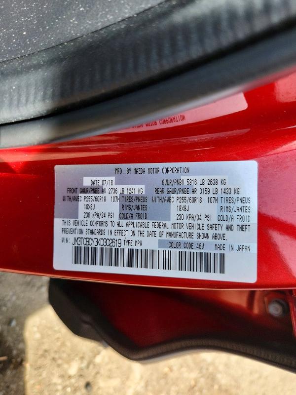 Продаж на аукціоні авто 2019 Mazda Cx-9, vin: JM3TCBCY3K0302619, номер лоту: 53960736