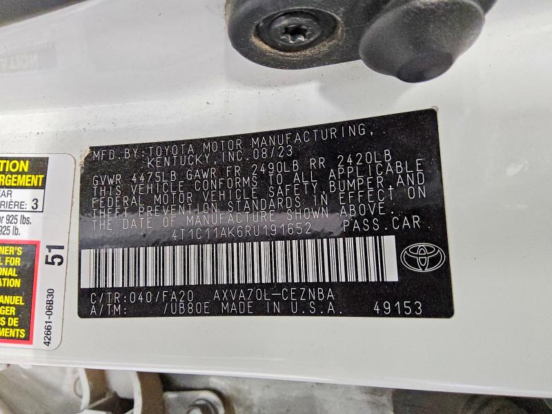 Продаж на аукціоні авто 2024 Toyota Camry, vin: 4T1C11AK6RU191652, номер лоту: 54999496