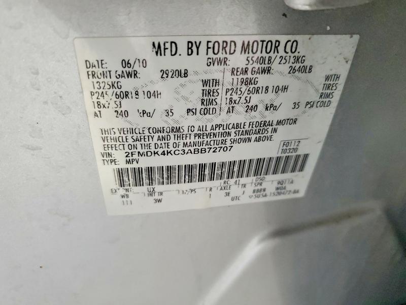 Продаж на аукціоні авто 2010 Ford Edge, vin: 2FMDK4KC3ABB72707, номер лоту: 54501746
