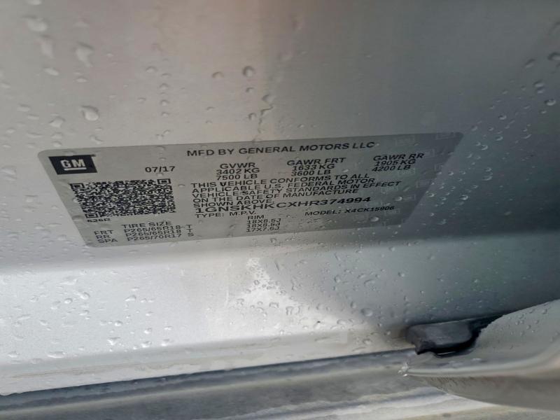 55256756 :رقم المزاد ، 1GNSKHKCXHR374994 vin ، 2017 Chevrolet Suburban مزاد بيع