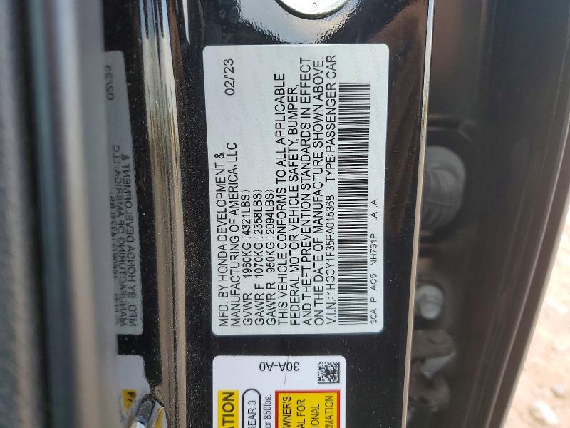 Aukcja sprzedaży 2023 Honda Accord, vin: 1HGCY1F35PA015368, numer aukcji: 53759786