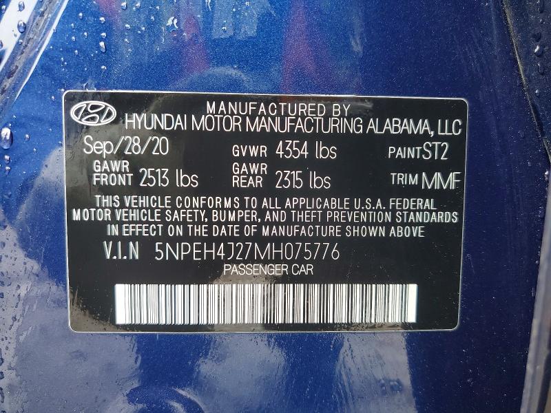 52933856 :رقم المزاد ، 5NPEH4J27MH075776 vin ، 2021 Hyundai Sonata مزاد بيع