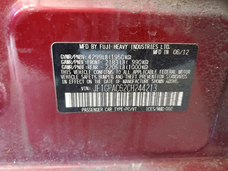 Продажа на аукционе авто 2012 Subaru Impreza, vin: JF1GPAC62CH244213, номер лота: 53028346