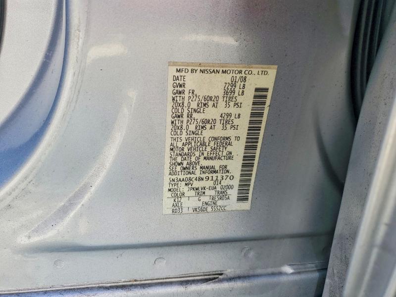 Aukcja sprzedaży 2008 Infiniti Qx56, vin: 5N3AA08C48N911370, numer aukcji: 51843746