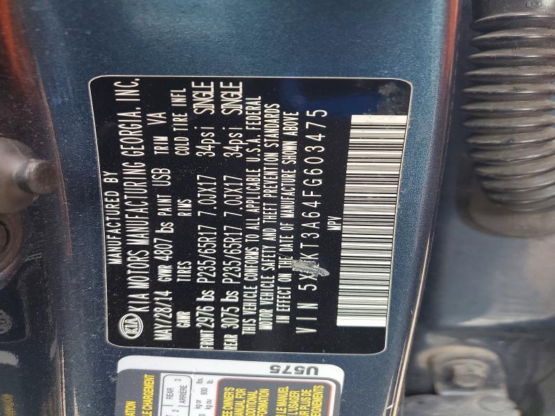 Продажа на аукционе авто 2015 Kia Sorento, vin: 5XYKT3A64FG603475, номер лота: 53154876