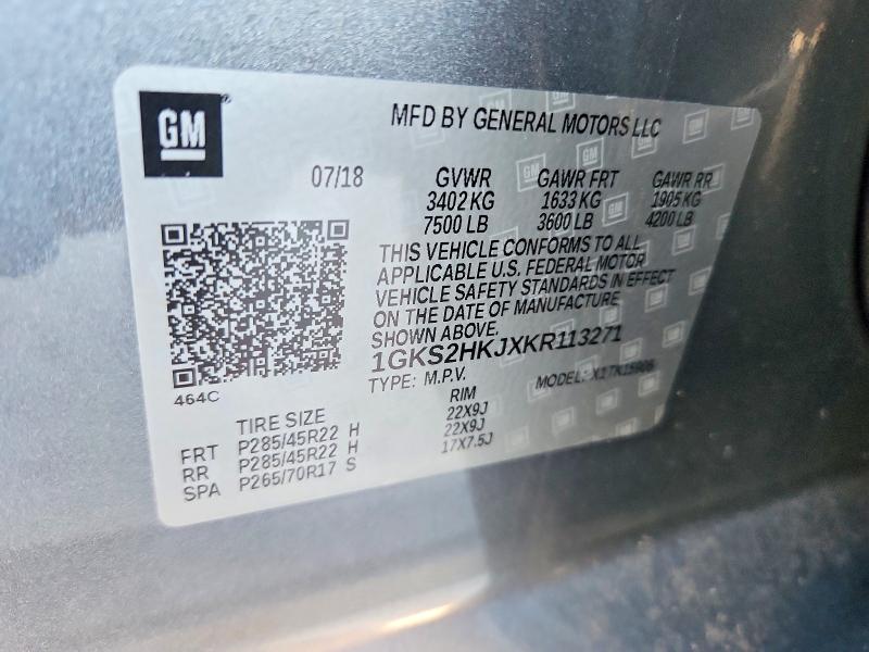 55304686 :رقم المزاد ، 1GKS2HKJXKR113271 vin ، 2019 Gmc Yukon Xl مزاد بيع