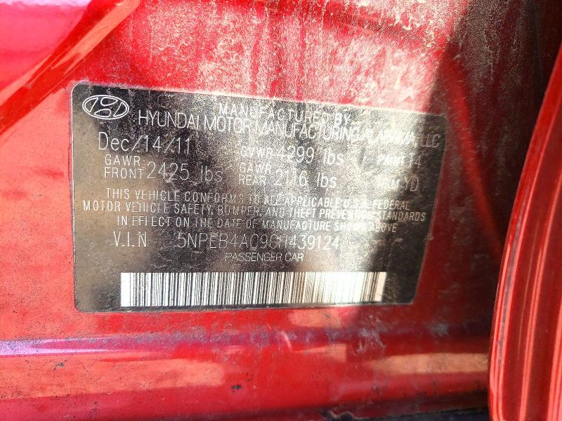 53420406 :رقم المزاد ، 5NPEB4AC9CH439124 vin ، 2012 Hyundai Sonata مزاد بيع