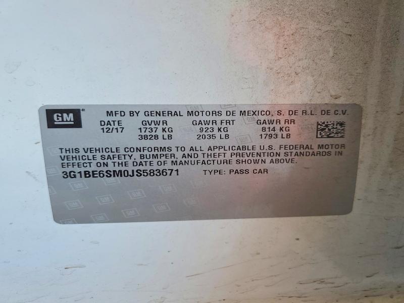 54688986 :رقم المزاد ، 3G1BE6SM0JS583671 vin ، 2018 Chevrolet Cruze مزاد بيع