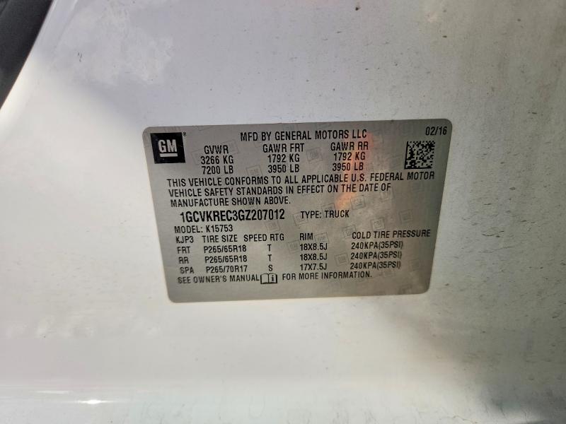 Продаж на аукціоні авто 2016 Chevrolet Silverado, vin: 1GCVKREC3GZ207012, номер лоту: 53534106