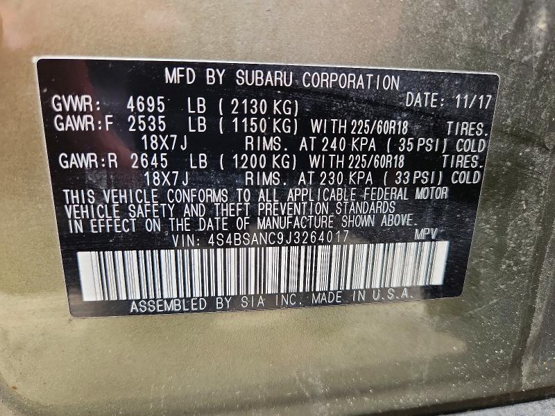 Aukcja sprzedaży 2018 Subaru Outback, vin: 4S4BSANC9J3264017, numer aukcji: 54940316