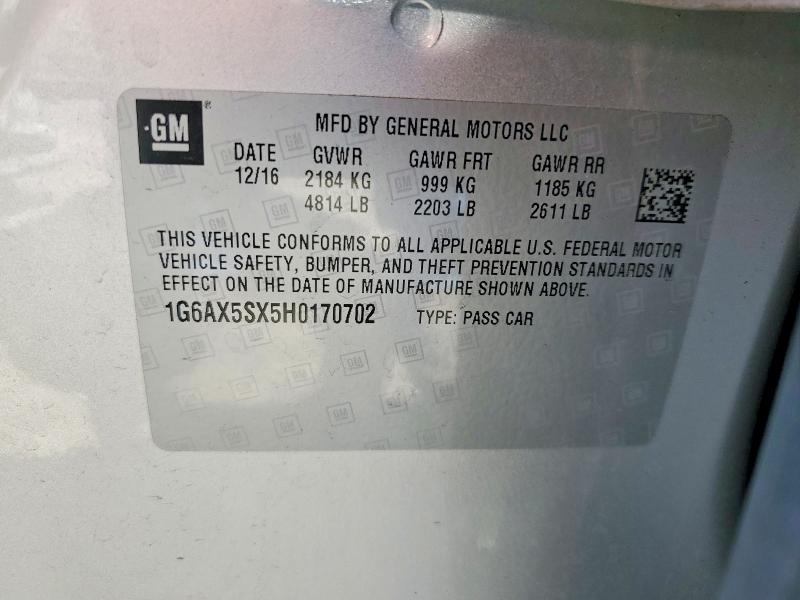 2017 Cadillac Cts მანქანა იყიდება აუქციონზე, vin: 1G6AX5SX5H0170702, აუქციონის ნომერი: 53639146
