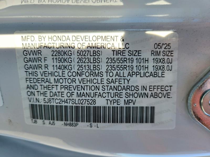 53252916 :رقم المزاد ، 5J8TC2H47SL027528 vin ، 2025 Acura Rdx مزاد بيع