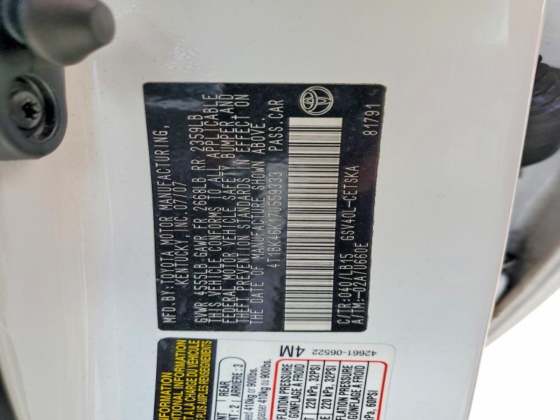 2007 Toyota Camrry მანქანა იყიდება აუქციონზე, vin: 4T1BK46K17U559333, აუქციონის ნომერი: 55219606