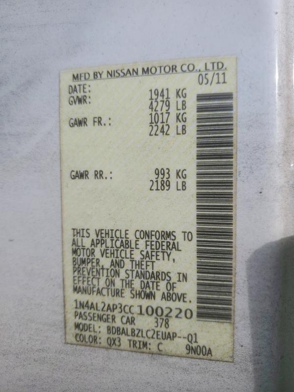 Продаж на аукціоні авто 2012 Nissan Altima, vin: 1N4AL2AP3CC100220, номер лоту: 54210906