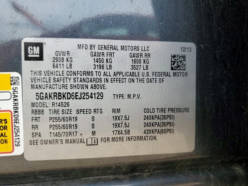52201136 :رقم المزاد ، 5GAKRBKD6EJ254129 vin ، 2014 Buick Enclave مزاد بيع