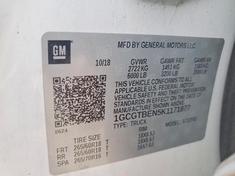 Продажа на аукционе авто 2019 Chevrolet Colorado, vin: 1GCGTBEN5K1171877, номер лота: 54502576