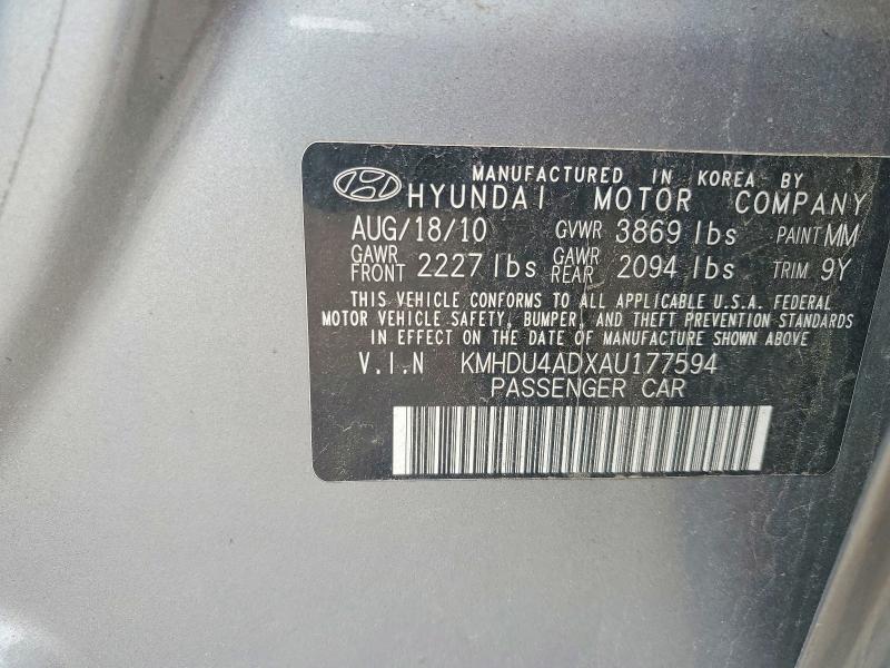 53185406 :رقم المزاد ، KMHDU4ADXAU177594 vin ، 2010 Hyundai Elantra مزاد بيع