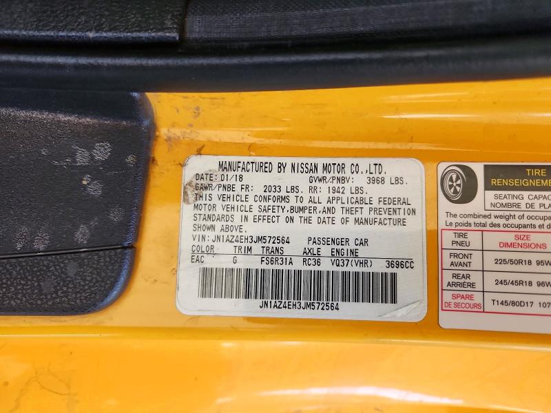 55632186 :رقم المزاد ، JN1AZ4EH3JM572564 vin ، 2018 Nissan 370z مزاد بيع