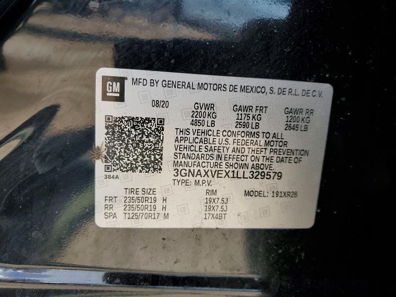 Aukcja sprzedaży 2020 Chevrolet Equinox, vin: 3GNAXVEX1LL329579, numer aukcji: 52202056