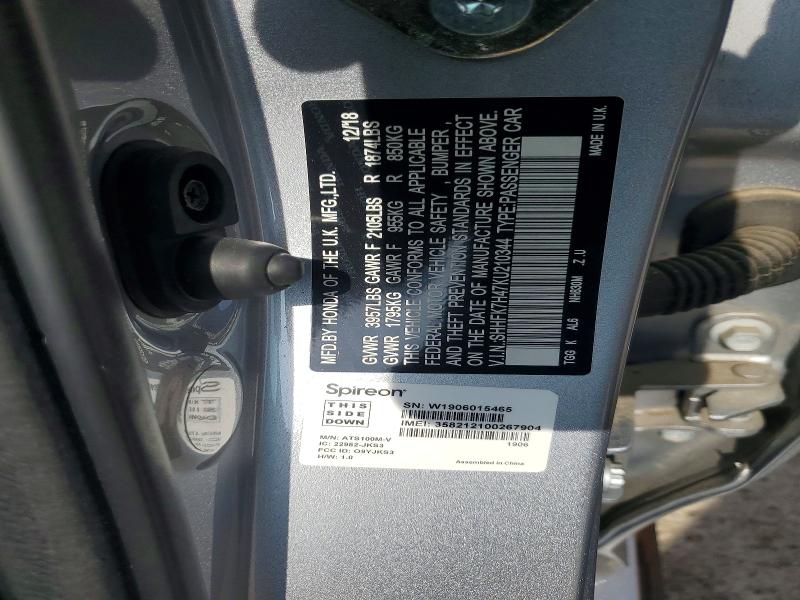 Aukcja sprzedaży 2019 Honda Civic, vin: SHHFK7H47KU210344, numer aukcji: 53169666