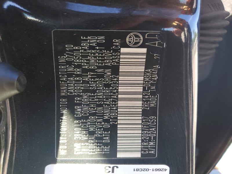 Auction sale of the 2010 Toyota Corolla, vin: 2T1BU4EE7AC450342, lot number: 54730666